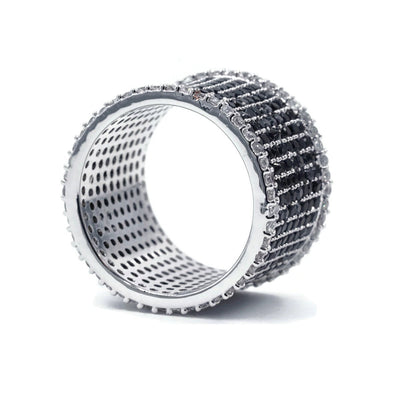 Black and White CZ Cluster Silvertone Fashion Ring Band