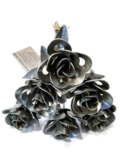 Half Dozen Metal Roses, Six Metal Roses, Welded Metal Rose Sculptures,