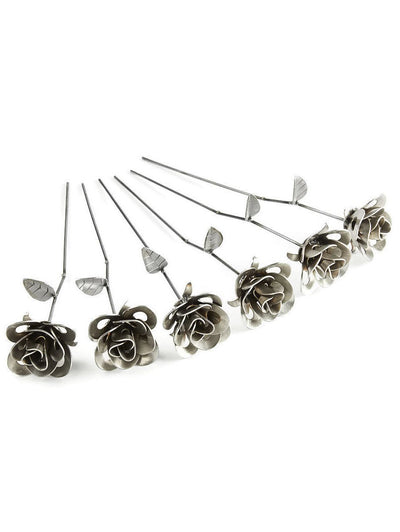 Half Dozen Metal Roses, Six Metal Roses, Welded Metal Rose Sculptures,