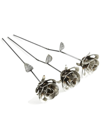 Three Metal Roses, Welded Steel Roses, Metal Immortal Roses, Steampunk