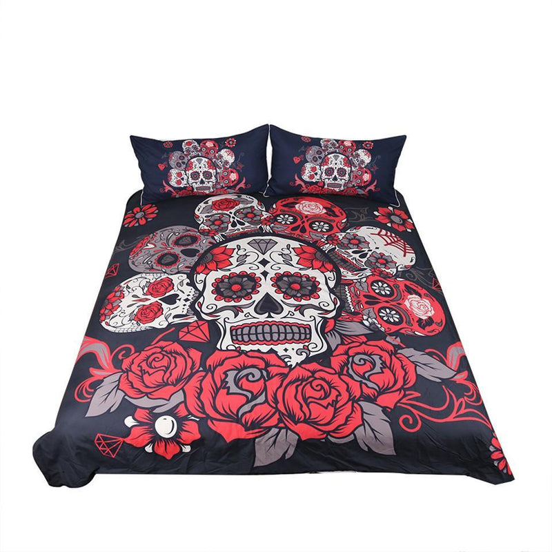 Sugar Skull Bedding Set Roses Duvet Cover Set With