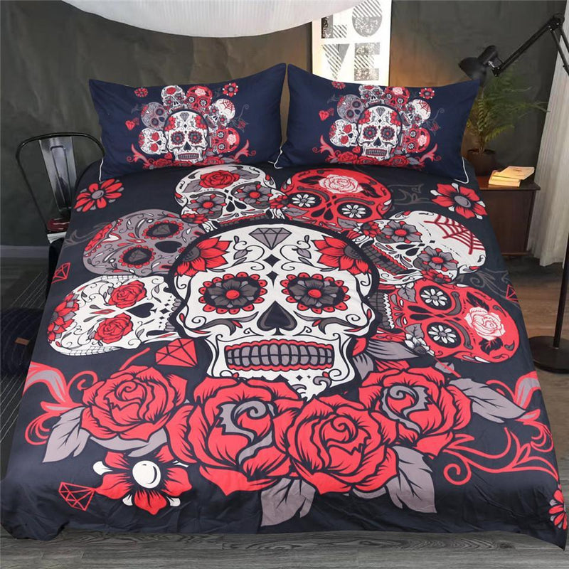 Sugar Skull Bedding Set Roses Duvet Cover Set With