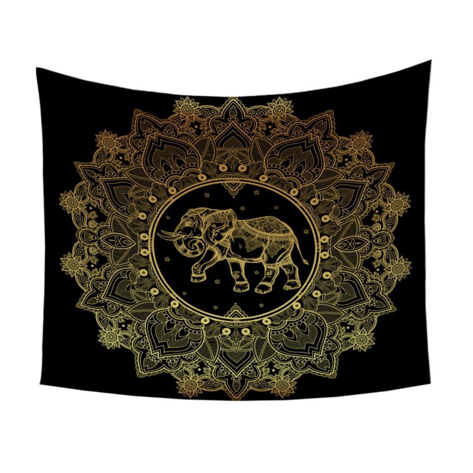 Indischer Elefanten-Wandteppich, golden bedruckt