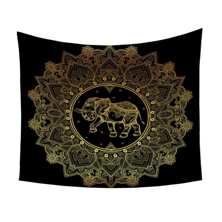 Indischer Elefanten-Wandteppich, golden bedruckt