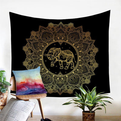 Indian Elephant Tapestry Animal Golden Printed