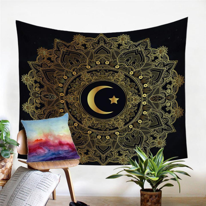 Indischer Elefanten-Wandteppich, golden bedruckt