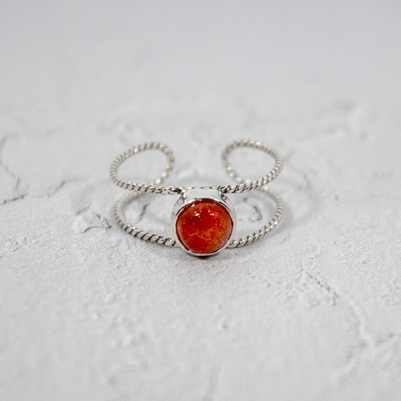 Sunstone Twisted Cuff Band Sterling Silver Ring