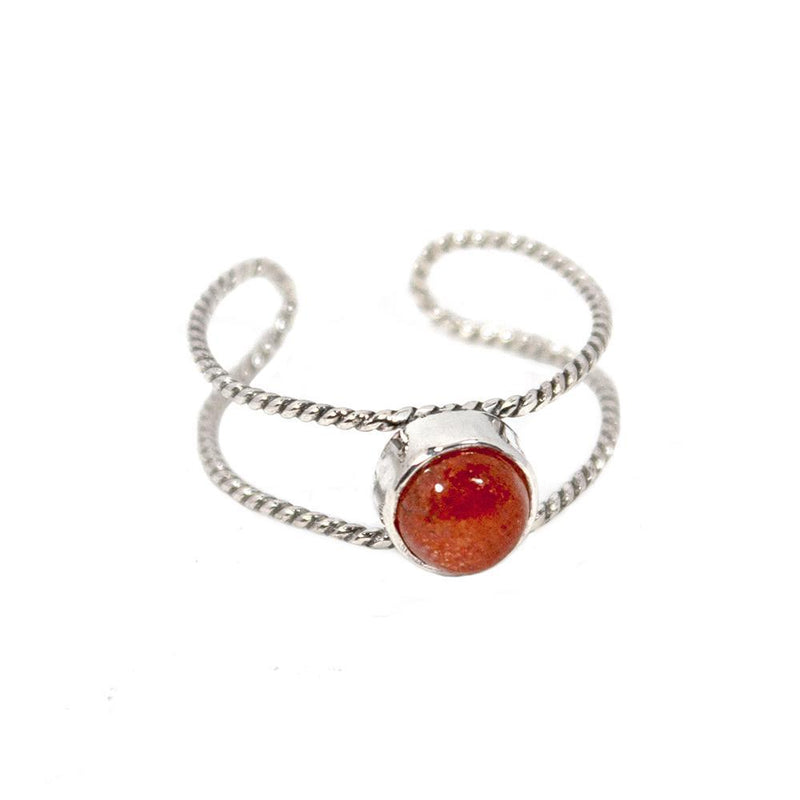 Sunstone Twisted Cuff Band Sterling Silver Ring